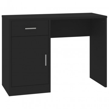 Birou cu sertar și dulap, negru, 100x40x73 cm, lemn prelucrat - Img 2