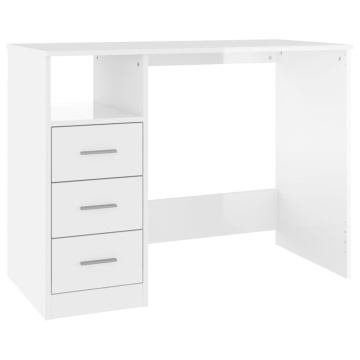 Birou cu sertare, alb extralucios, 102x50x76 cm, lemn prelucrat - Img 2