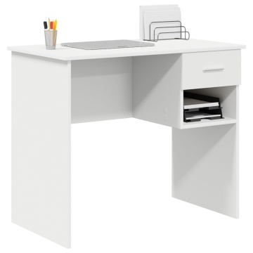 Birou cu spațiu de stocare alb 90x49.5x75 cm lemn prelucrat - Img 3
