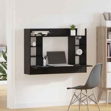 Birou Montat pe Perete Negru Stejar 105x48x75 cm Lemn Prelucrat - Img 4