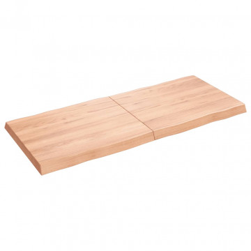 Blat masă, 140x60x6 cm, maro, lemn stejar tratat contur organic - Img 1