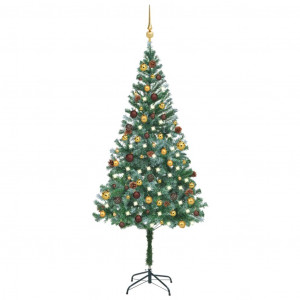 Brad de Crăciun artificial cu LED&globuri&conuri de pin, 180 cm - Img 1