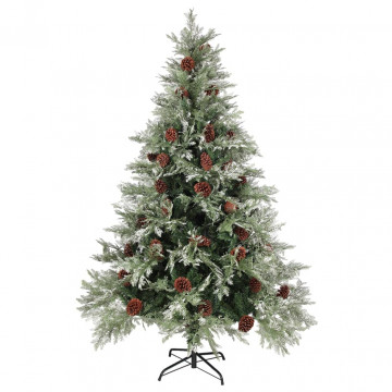 Brad de Crăciun cu conuri de pin, verde/alb, 150 cm, PVC&PE - Img 2