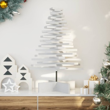 Brad de Crăciun decorativ, alb, 80 cm, lemn de pin masiv - Img 1