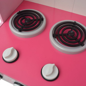 Bucătărie de jucărie din lemn 82 x 30 x 100 cm, roz și alb - Img 7