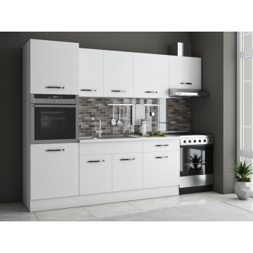 Bucatarie Sofia 260 cm, Alb, Blat termic alb, Corp cuptor incorporabil - Img 1