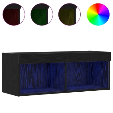 Cabinet TV de perete cu lumini LED Stejar Negru 80x30x30 cm - Img 4
