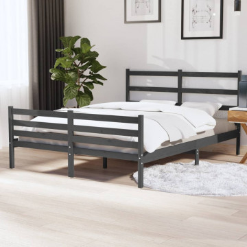 Cadru de pat, 140x190 cm, lemn masiv de pin, gri - Img 1