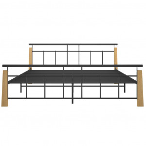 Cadru de pat, 180x200 cm, metal și lemn masiv stejar - Img 3