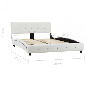 Cadru de pat, alb, 140 x 200 cm, piele ecologică - Img 7