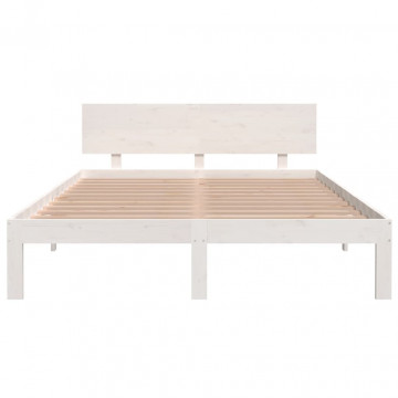Cadru de pat, alb, 140x200 cm, lemn masiv de pin - Img 4