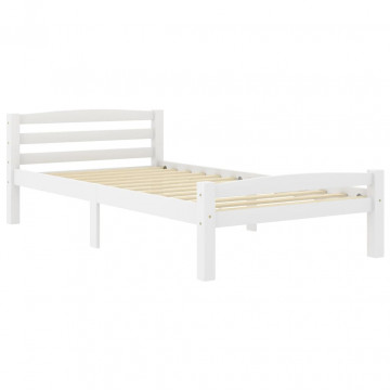 Cadru de pat, alb, 90x200 cm, lemn de pin masiv - Img 2
