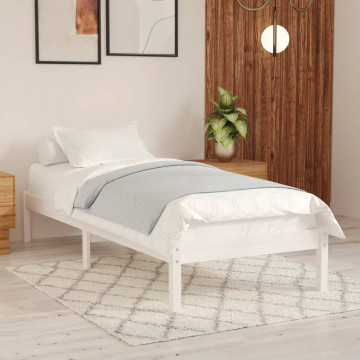 Cadru de pat, alb, 90x200 cm, lemn masiv de pin - Img 1