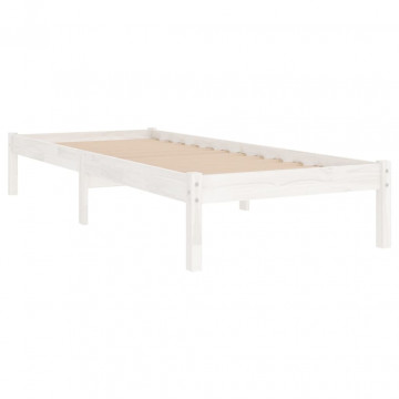 Cadru de pat, alb, 90x200 cm, lemn masiv de pin - Img 3