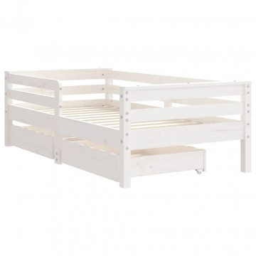 Cadru de pat copii cu sertare, alb, 70x140 cm, lemn masiv pin - Img 3