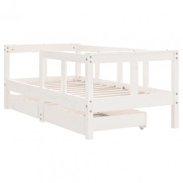 Cadru de pat copii cu sertare, alb, 70x140 cm, lemn masiv pin - Img 3