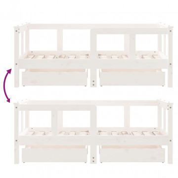 Cadru de pat copii cu sertare, alb, 70x140 cm, lemn masiv pin - Img 7