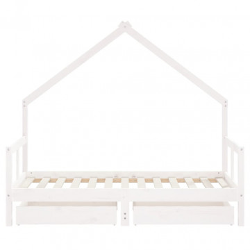 Cadru de pat copii cu sertare, alb, 80x160 cm, lemn masiv pin - Img 8