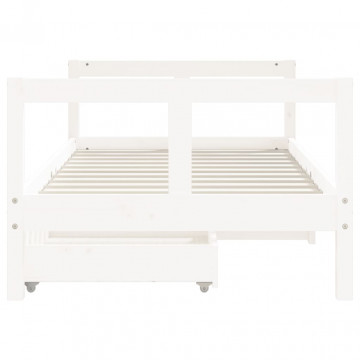 Cadru de pat copii cu sertare, alb, 80x160 cm, lemn masiv pin - Img 8