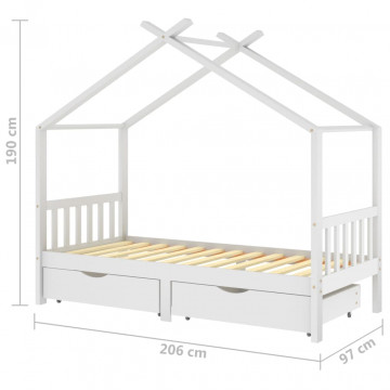 Cadru de pat copii, cu sertare, alb, 90x200 cm, lemn masiv pin - Img 6