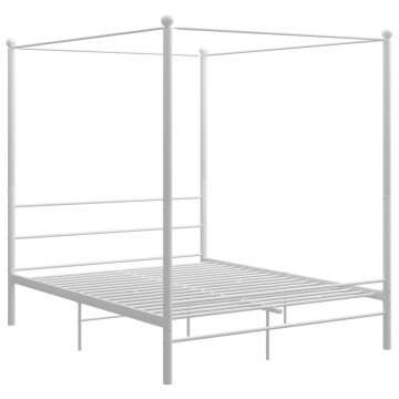 Cadru de pat cu baldachin, alb, 160x200 cm, metal - Img 2