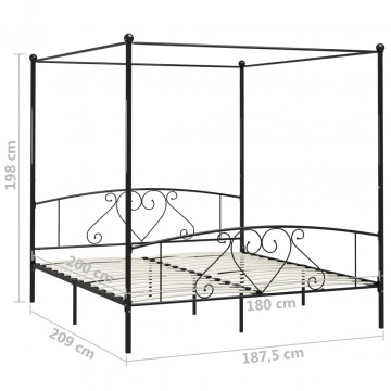 Cadru de pat cu baldachin, negru, 180 x 200 cm, metal - Img 5