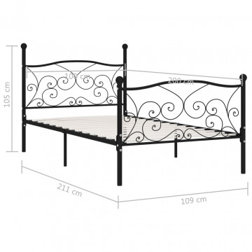 Cadru de pat cu bază din șipci, negru, 100 x 200 cm, metal - Img 5