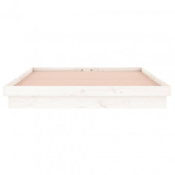 Cadru de pat cu LED, alb, 140x200 cm, lemn masiv - Img 6