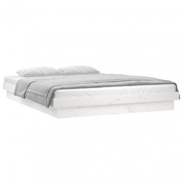 Cadru de pat cu LED, dublu, alb, 135x190 cm, lemn masiv - Img 2