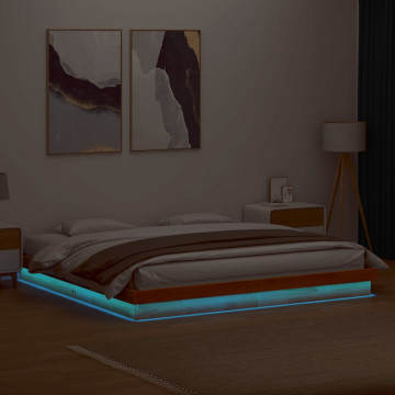 Cadru de pat cu LED, maro ceruit, 200x200 cm, lemn masiv de pin - Img 8