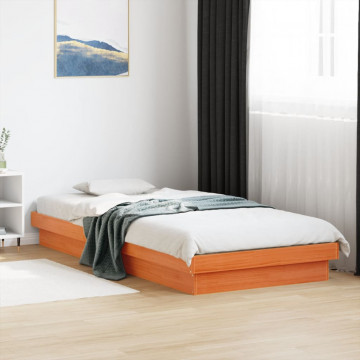 Cadru de pat cu LED, maro ceruit, 90x200 cm, lemn masiv de pin - Img 4