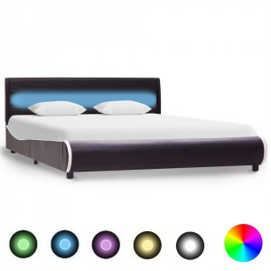 Cadru de pat cu LED, negru, 160 x 200 cm, piele ecologică - Img 1