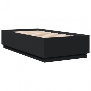 Cadru de pat cu LED, negru, 75x190 cm, lemn prelucrat - Img 3