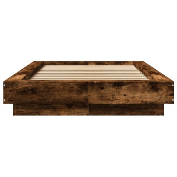 Cadru de pat cu LED, stejar fumuriu, 90x190 cm, lemn prelucrat - Img 8