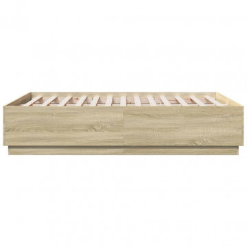 Cadru de pat cu LED stejar sonoma 120x190 cm lemn prelucrat - Img 6