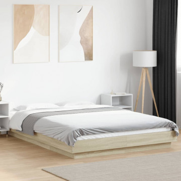 Cadru de pat cu LED stejar sonoma 140x200 cm lemn prelucrat - Img 4