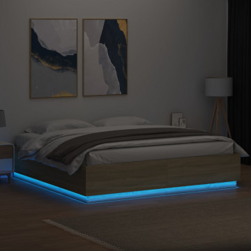 Cadru de pat cu LED stejar sonoma 180x200 cm lemn prelucrat - Img 4