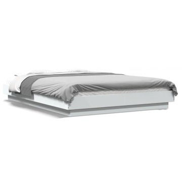 Cadru de pat cu lumini LED, alb, 120x200 cm, lemn prelucrat - Img 1