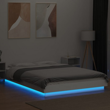 Cadru de pat cu lumini LED, alb, 135x190 cm, lemn prelucrat - Img 3