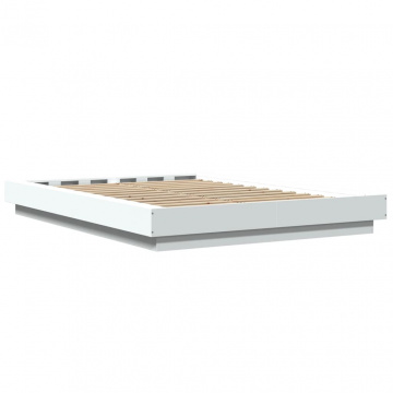 Cadru de pat cu lumini LED, alb, 135x190 cm, lemn prelucrat - Img 6