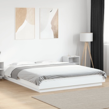 Cadru de pat cu lumini LED, alb, 150x200 cm, lemn prelucrat - Img 4