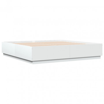 Cadru de pat cu lumini LED, alb, 200x200 cm, lemn prelucrat - Img 3