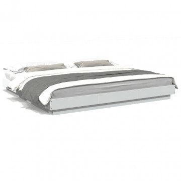 Cadru de pat cu lumini LED, alb, 200x200 cm, lemn prelucrat - Img 1