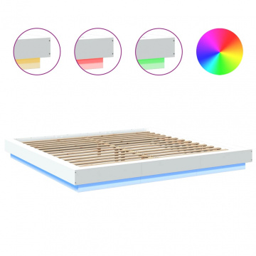 Cadru de pat cu lumini LED, alb, 200x200 cm, lemn prelucrat - Img 7