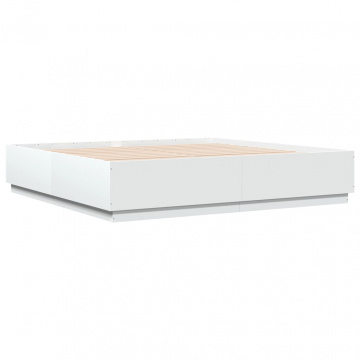 Cadru de pat cu lumini LED, alb, 200x200 cm, lemn prelucrat - Img 8
