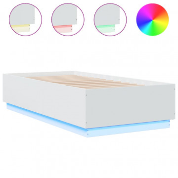 Cadru de pat cu lumini LED, alb, 90x190 cm, lemn prelucrat - Img 2