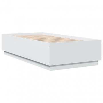 Cadru de pat cu lumini LED, alb, 90x190 cm, lemn prelucrat - Img 7