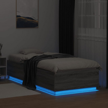Cadru de pat cu lumini LED gri sonoma 90x200 cm, lemn prelucrat - Img 8