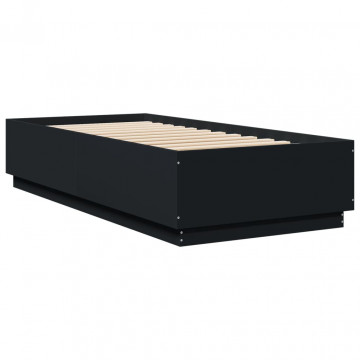 Cadru de pat cu lumini LED, negru, 90x200 cm, lemn prelucrat - Img 7