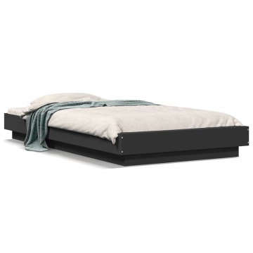 Cadru de pat cu lumini LED, negru, 90x200 cm, lemn prelucrat - Img 1